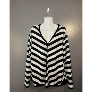 Sandra Woman Sweater Top Womens Black White Striped V Neck Button Long Sleeve